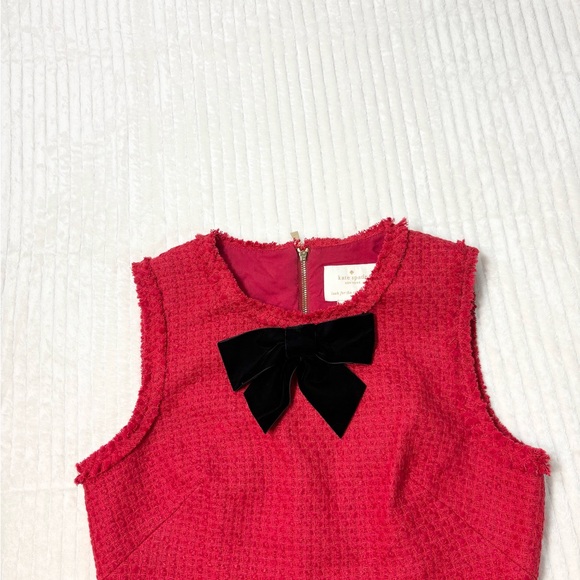 Kate Spade New York Red with Black Bow Sleeveless Fit and Flare Ruffle Tweed - Picture 4 of 11